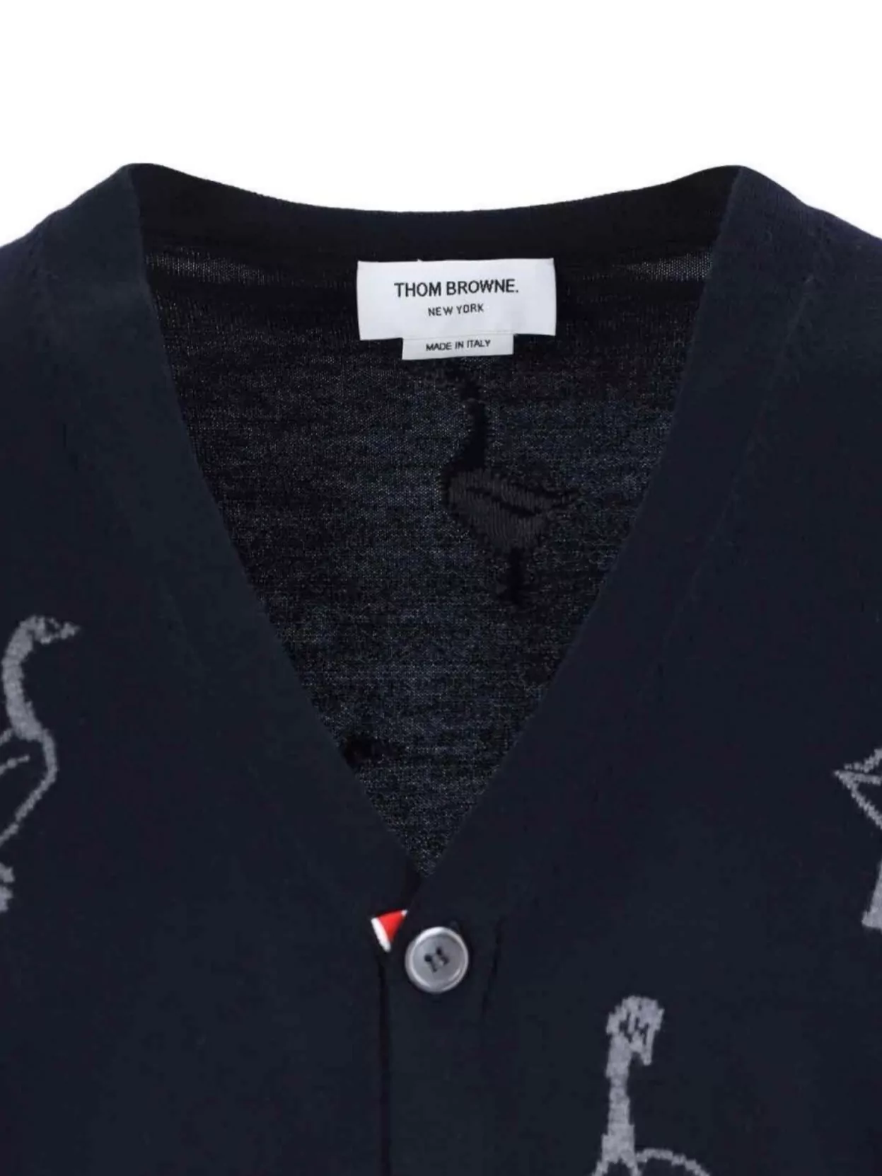 Thom Browne V-Neck Sweater With Ribbed Cuffs And Pockets
