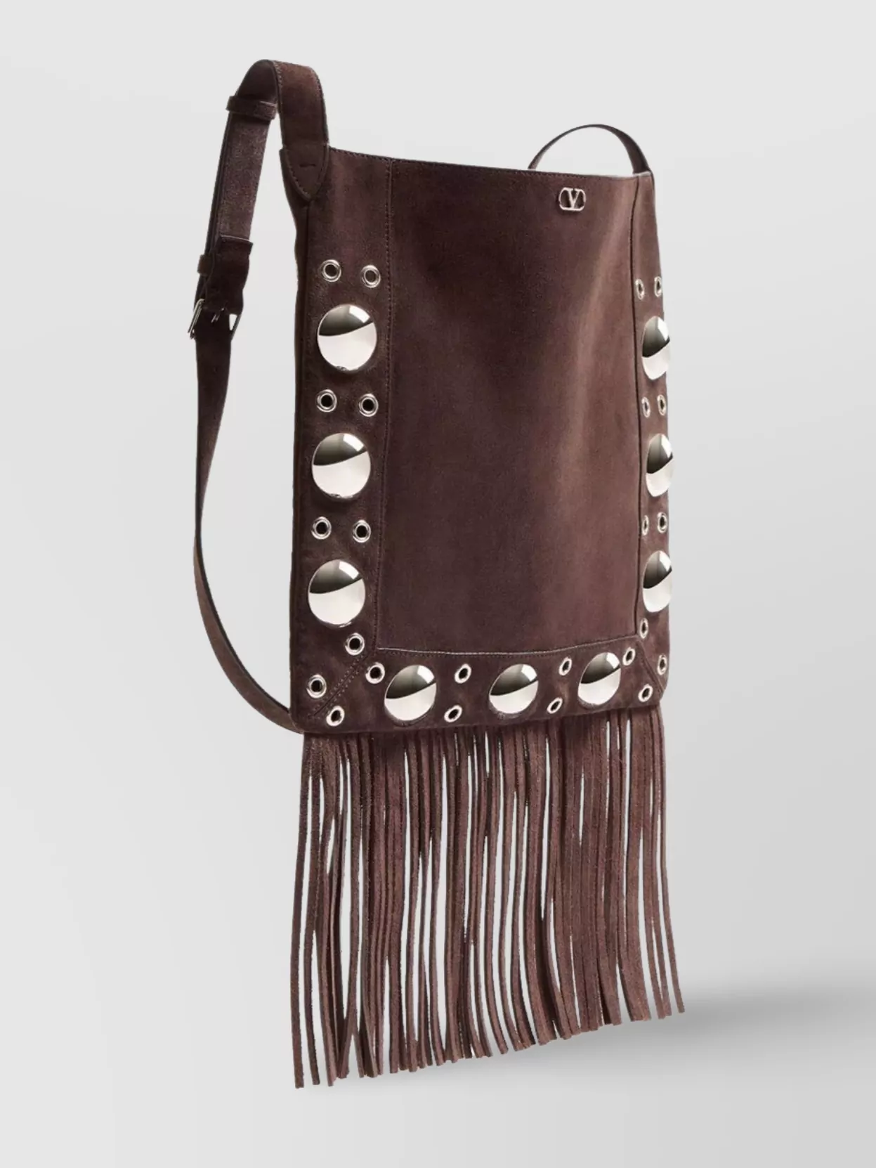 Valentino Suede Fringes Studs Shoulder Bag
