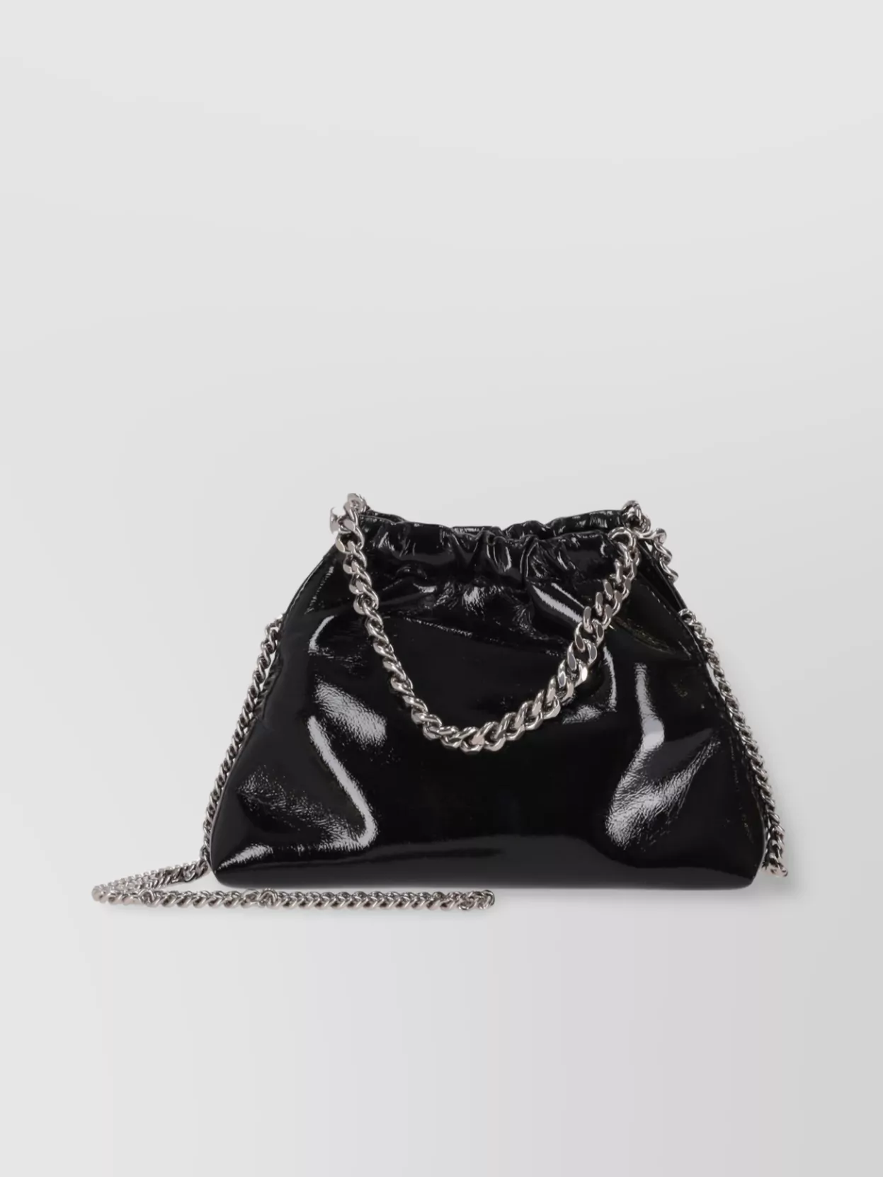 Stella Mccartney Mini Crinkled Patent Drawstring Bag Chain Strap
