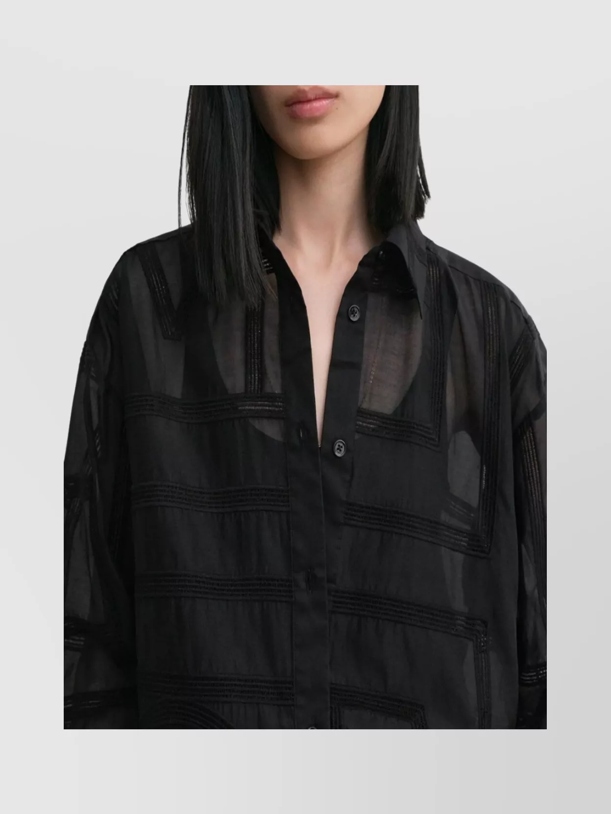 Totême Crochet Shirt Collared Neck Geometric Pattern Sheer