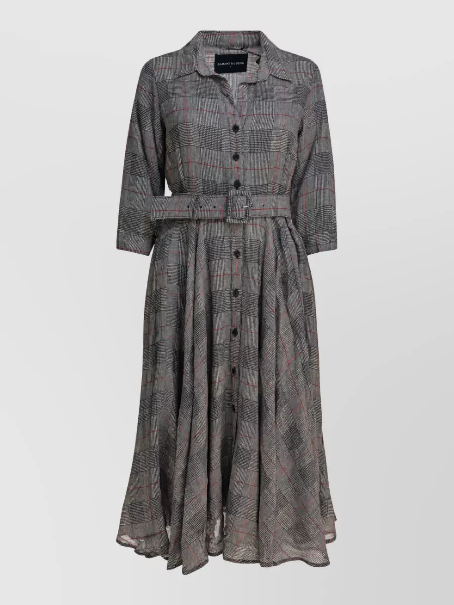 Samantha Sung wool check midi dress