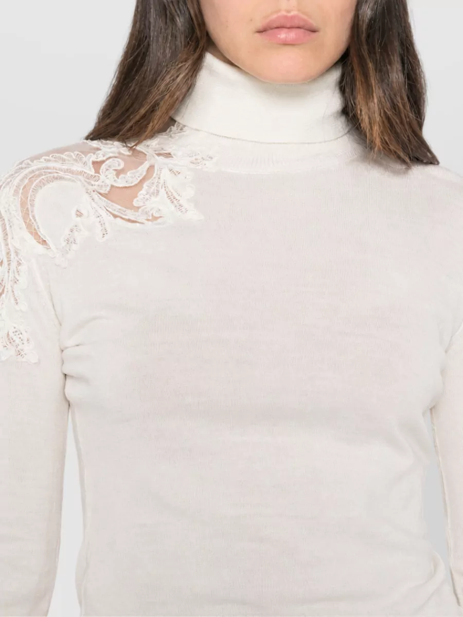 Ermanno Scervino Virgin Wool Lace Panel Turtleneck Sweater