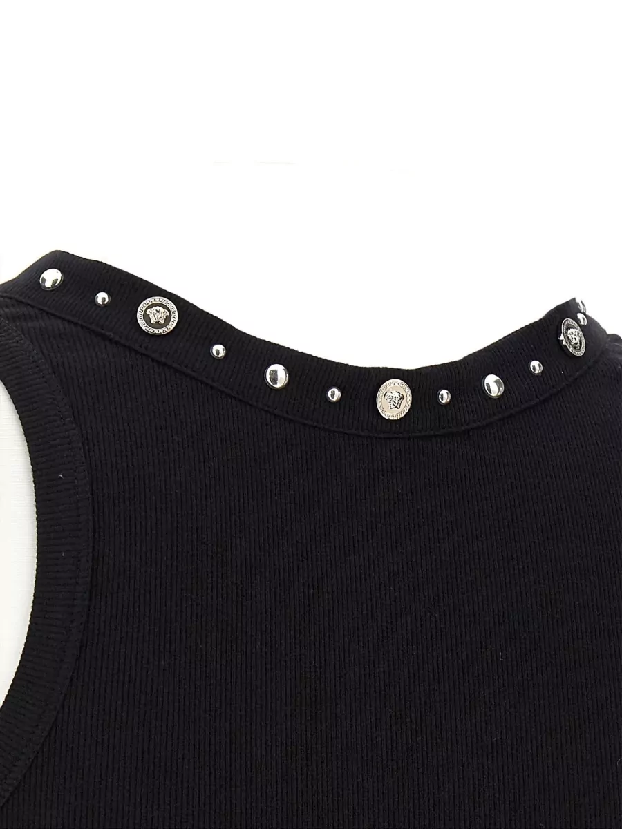 Versace Stretch Cotton Ribbed Tank Top Studs