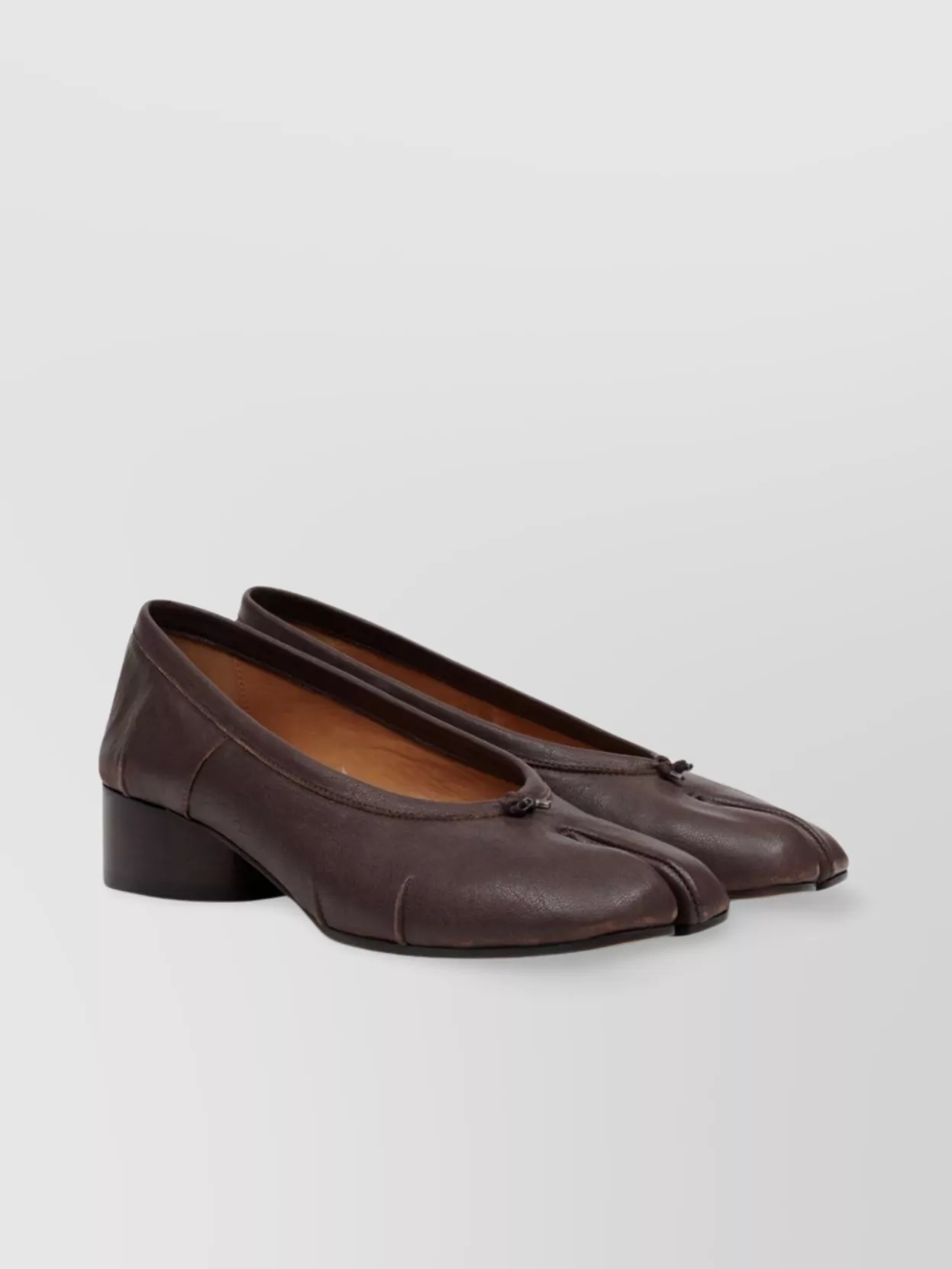 Maison Margiela Split Toe Leather Ballerina With Cotton Knot