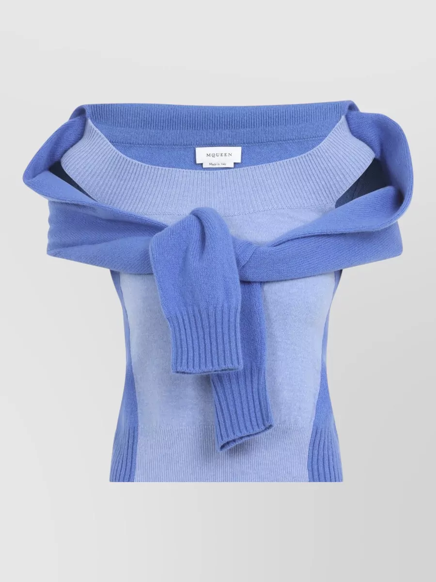 Alexander Mcqueen Wool Ribbed Cutout Boat Neck Long-Sleeve Jumper