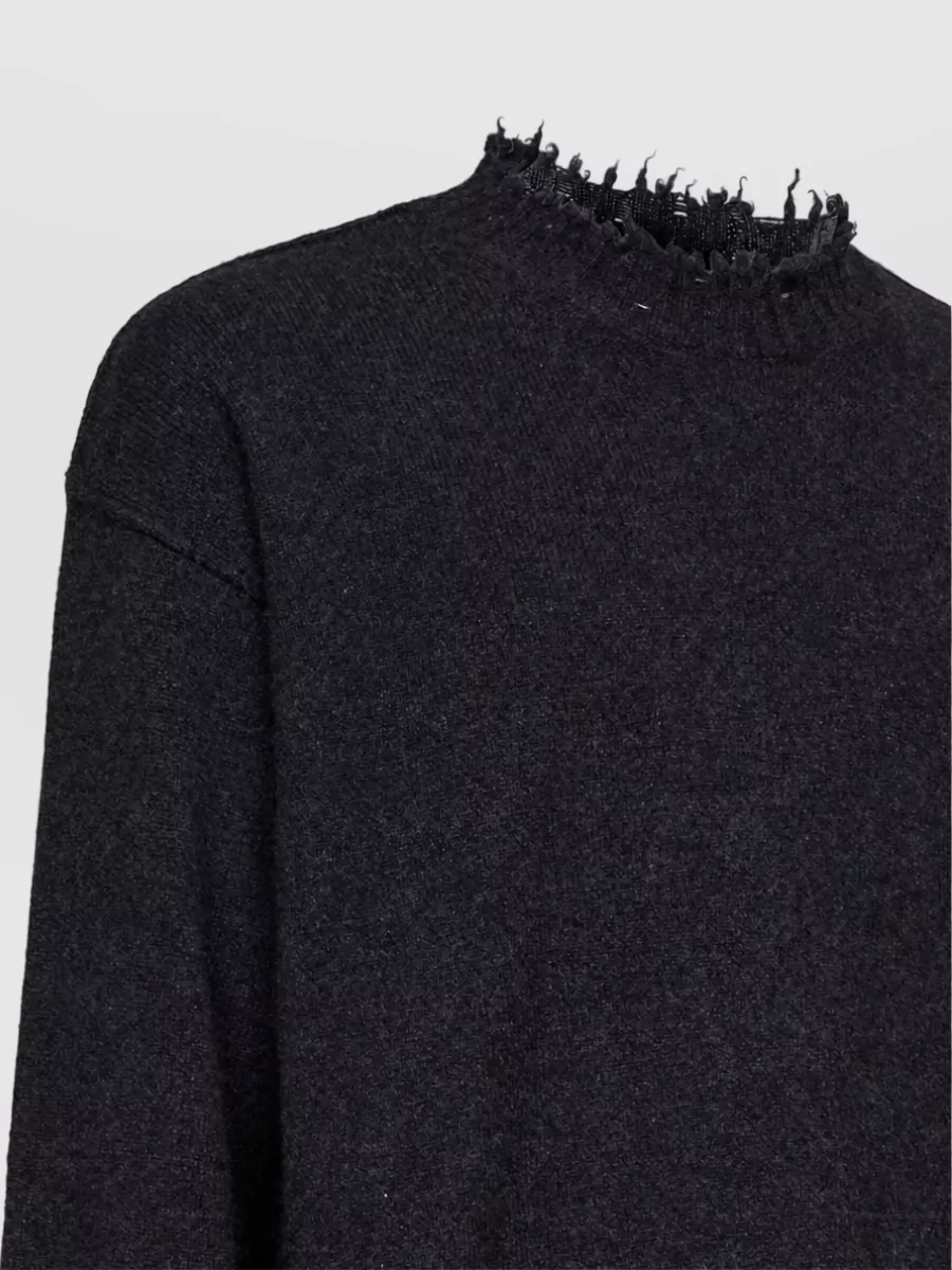 Uma Wang Cashmere Distressed Ribbed Crew Neck Long-Sleeve Sweater