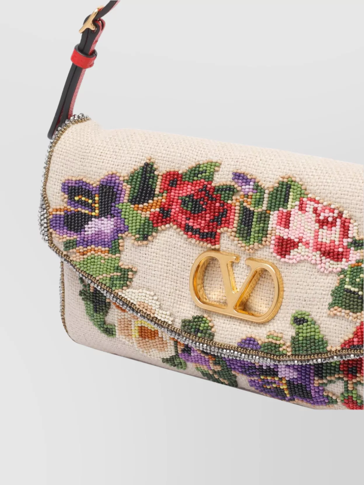 Valentino Vain Soft Beads Embroidered Linen Shoulder Bag