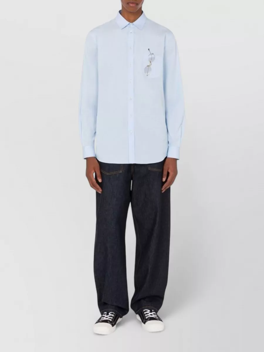 Moschino Long Sleeve Silk Blend Button Collar Shirt