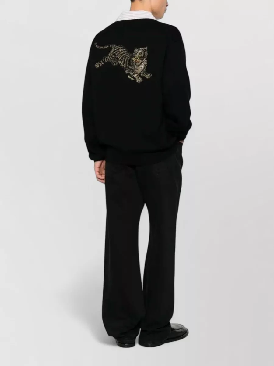 Kenzo Ribbed V-Neck Wool Cardigan