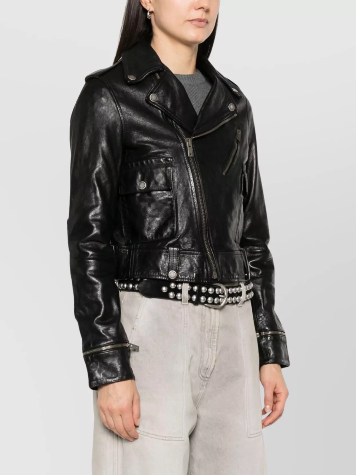 Golden Goose Belted Cropped Leather Jacket