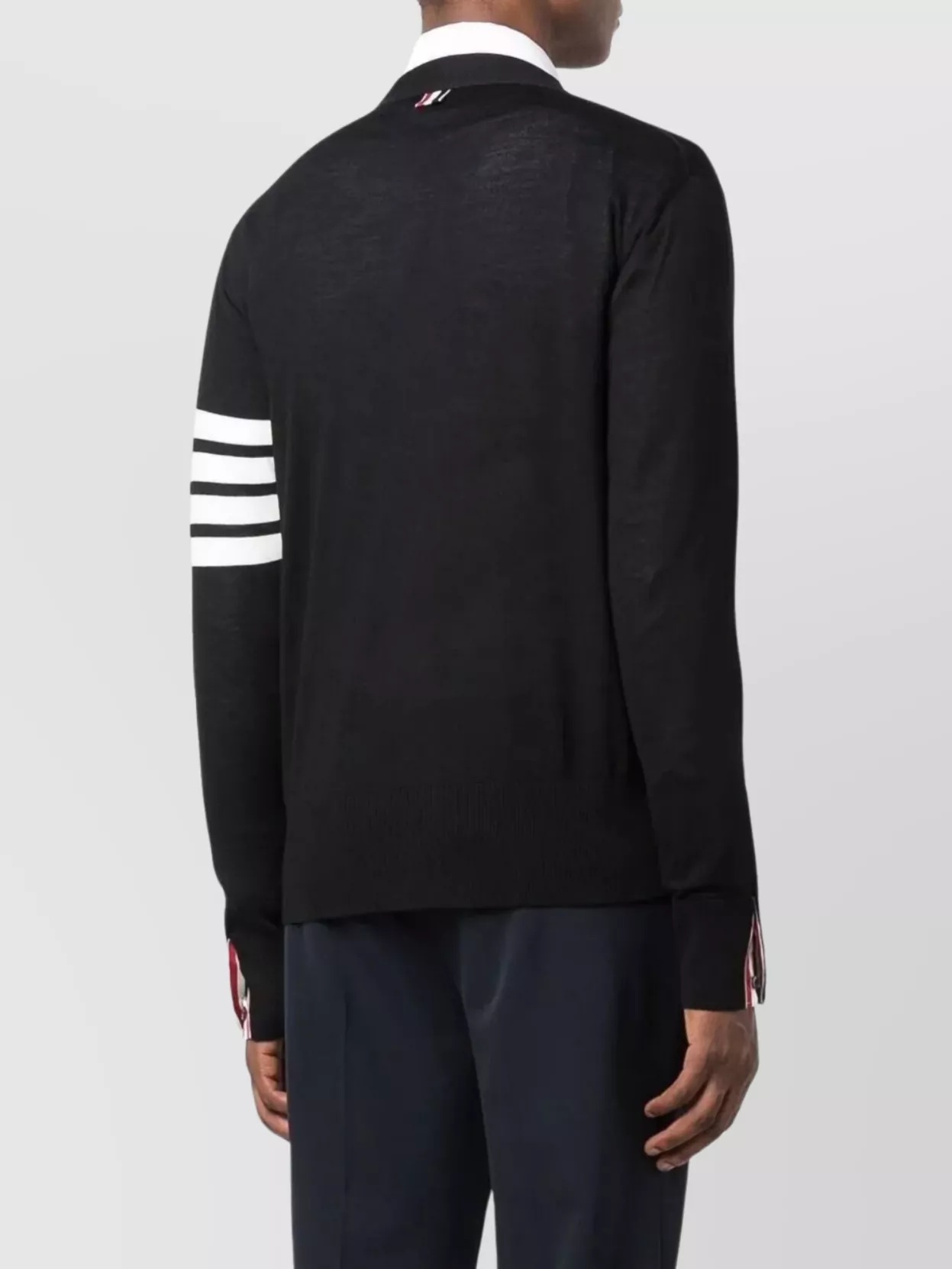 Thom Browne V-Neck Cardigan With Stripes And Pockets