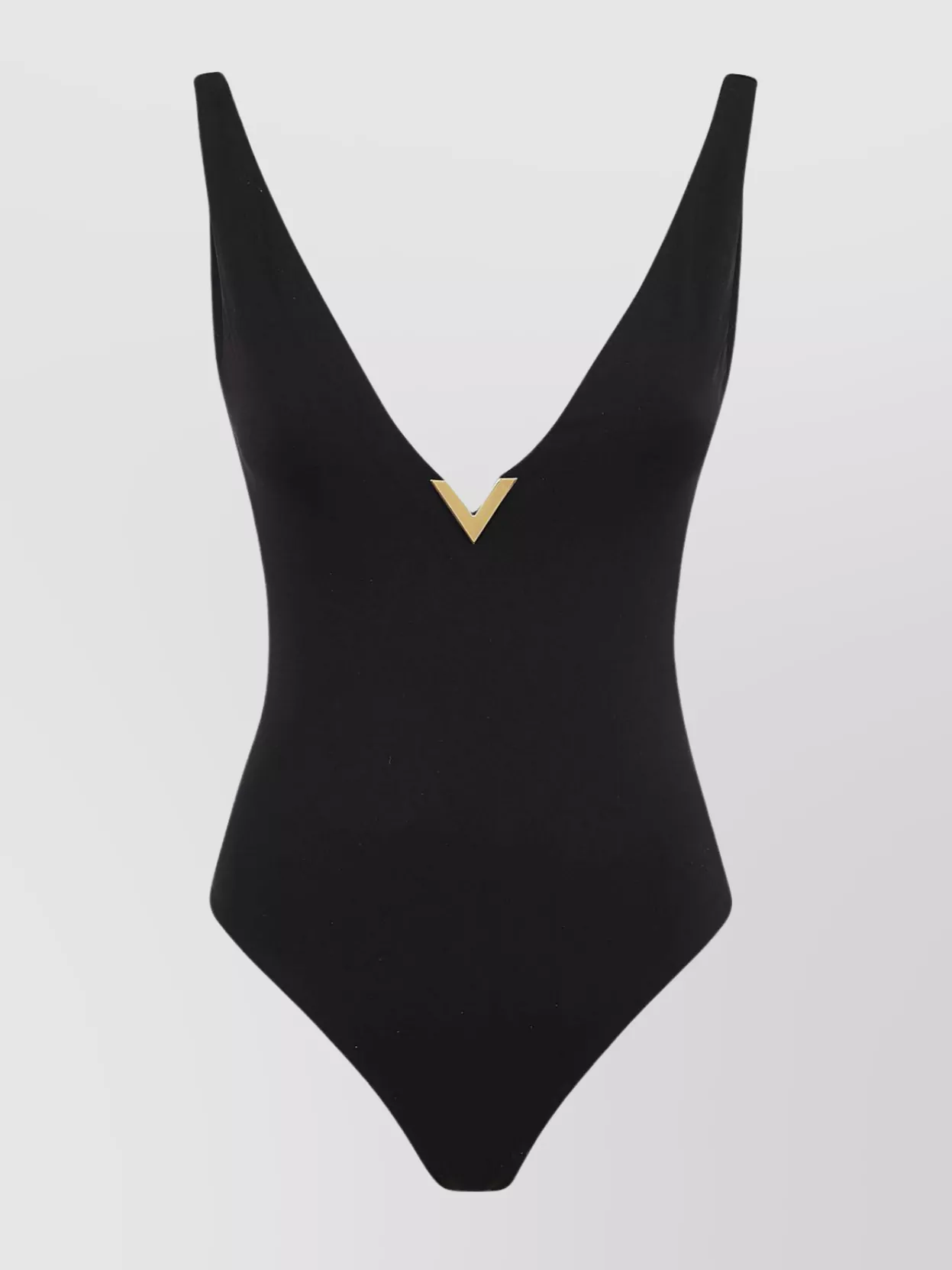 Shop Valentino Sleeveless Deep V-neck High-leg Swimsuit In Black
