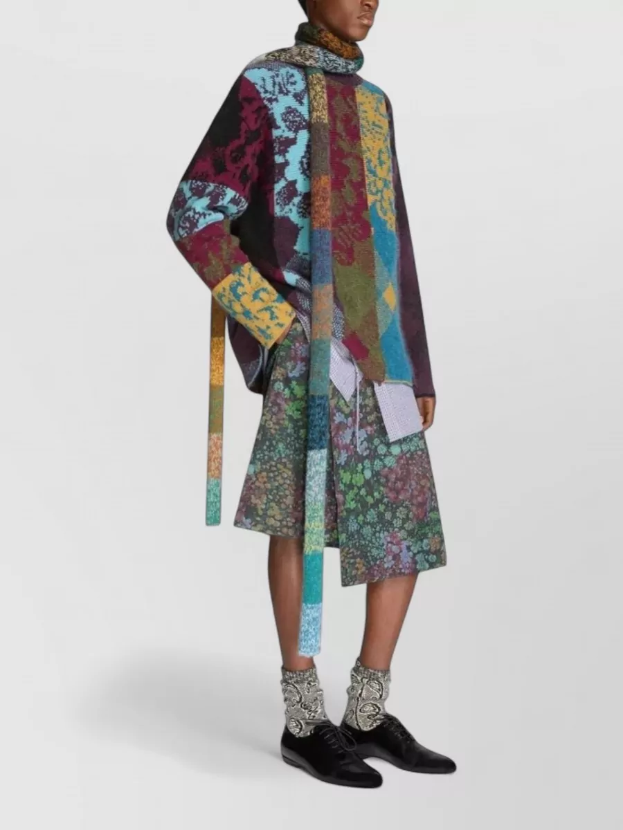 Dries Van Noten Wool Alpaca Oversized Patchwork Floral Striped Jumper
