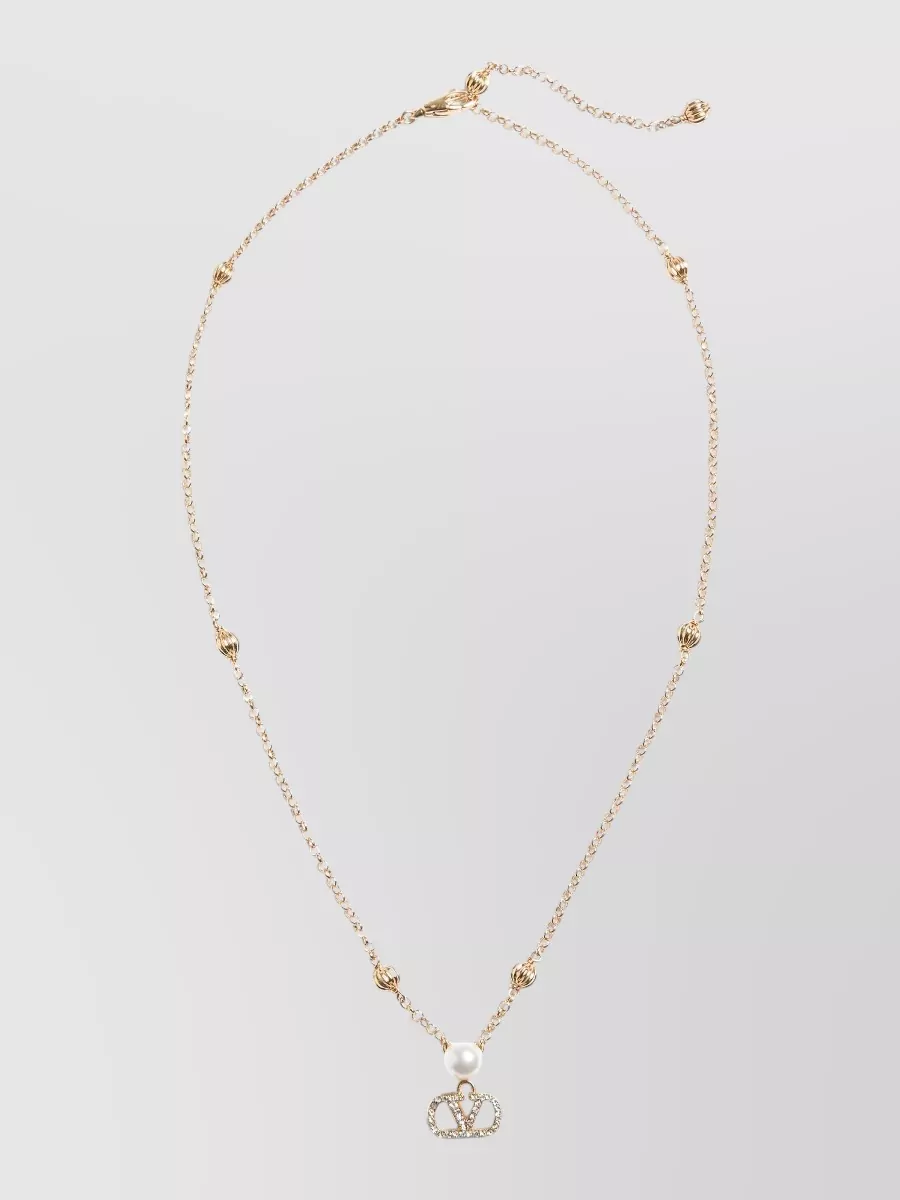 Valentino Garavani Crystal-Embellished Metal Logo Necklace