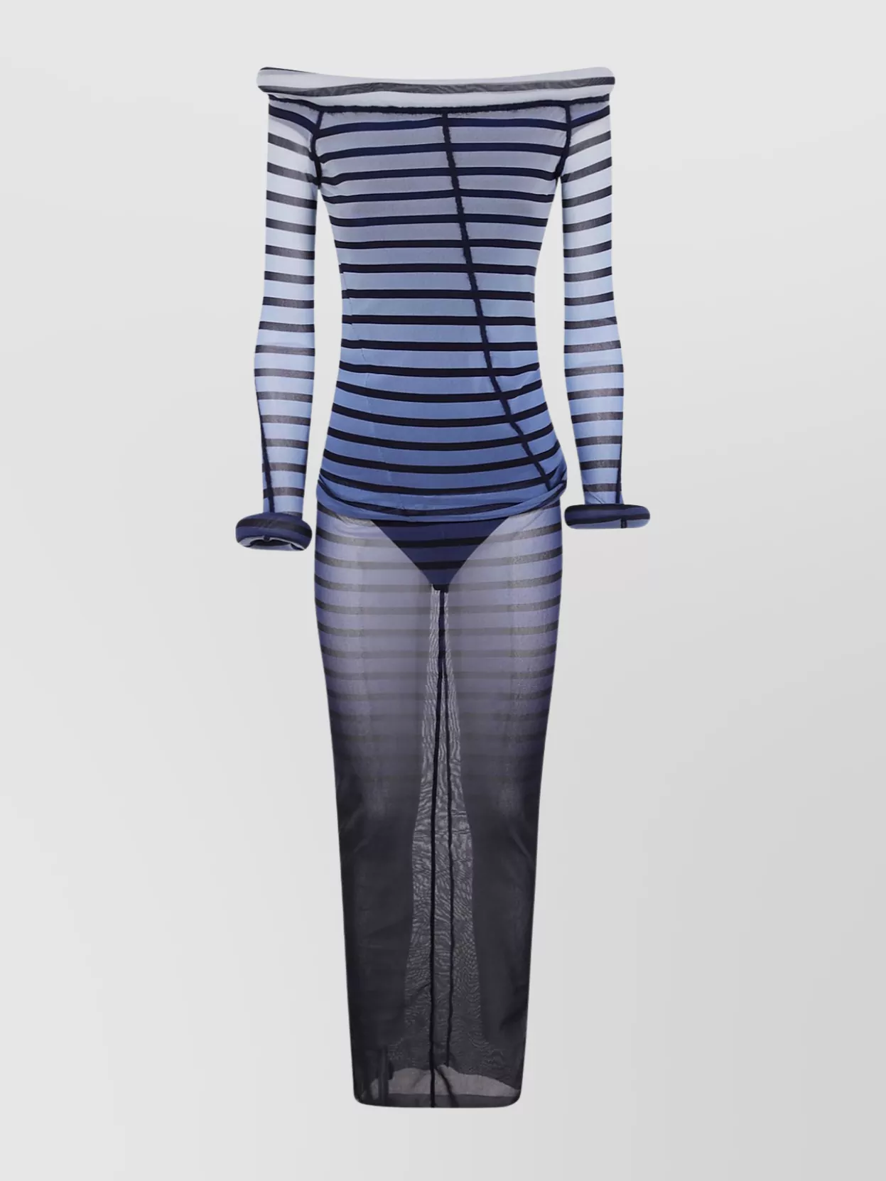 Jean Paul Gaultier Elegant Mesh Boat Neck Long Dress With 3d Collar And Cuff In Multi
