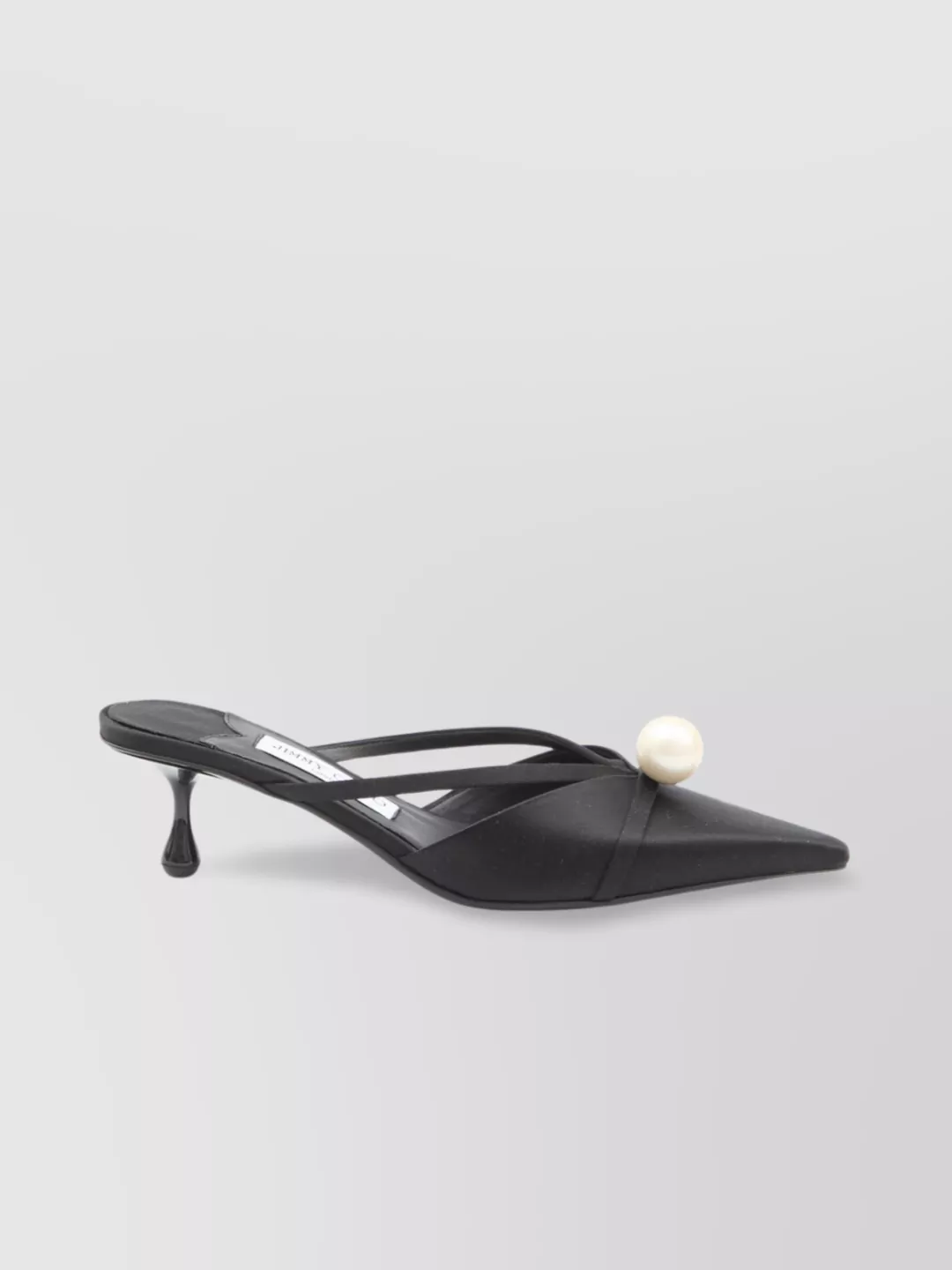 Jimmy Choo Pearl-studded Satin Kitten Heel Mules In Black