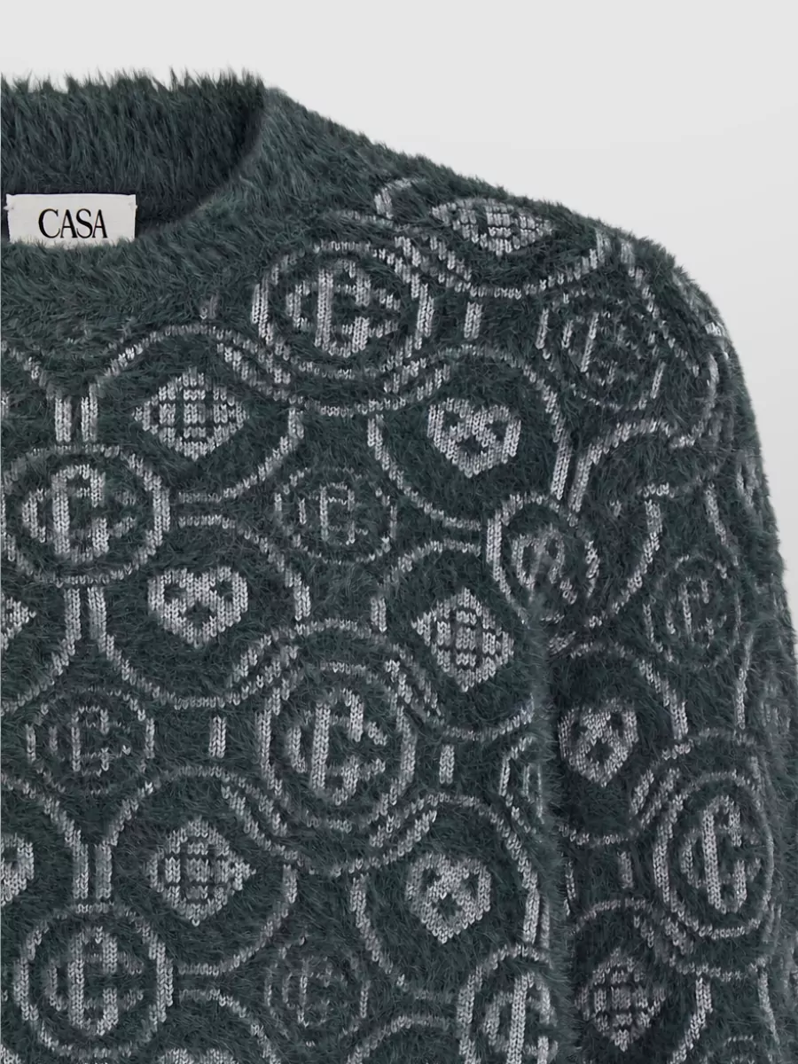 Casablanca Fluffy Monogram Fine-Knit Crewneck Sweater