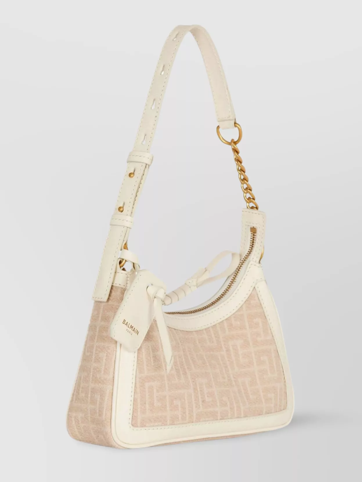 Balmain Monogrammed Jacquard Shoulder Bag With Leather Handle
