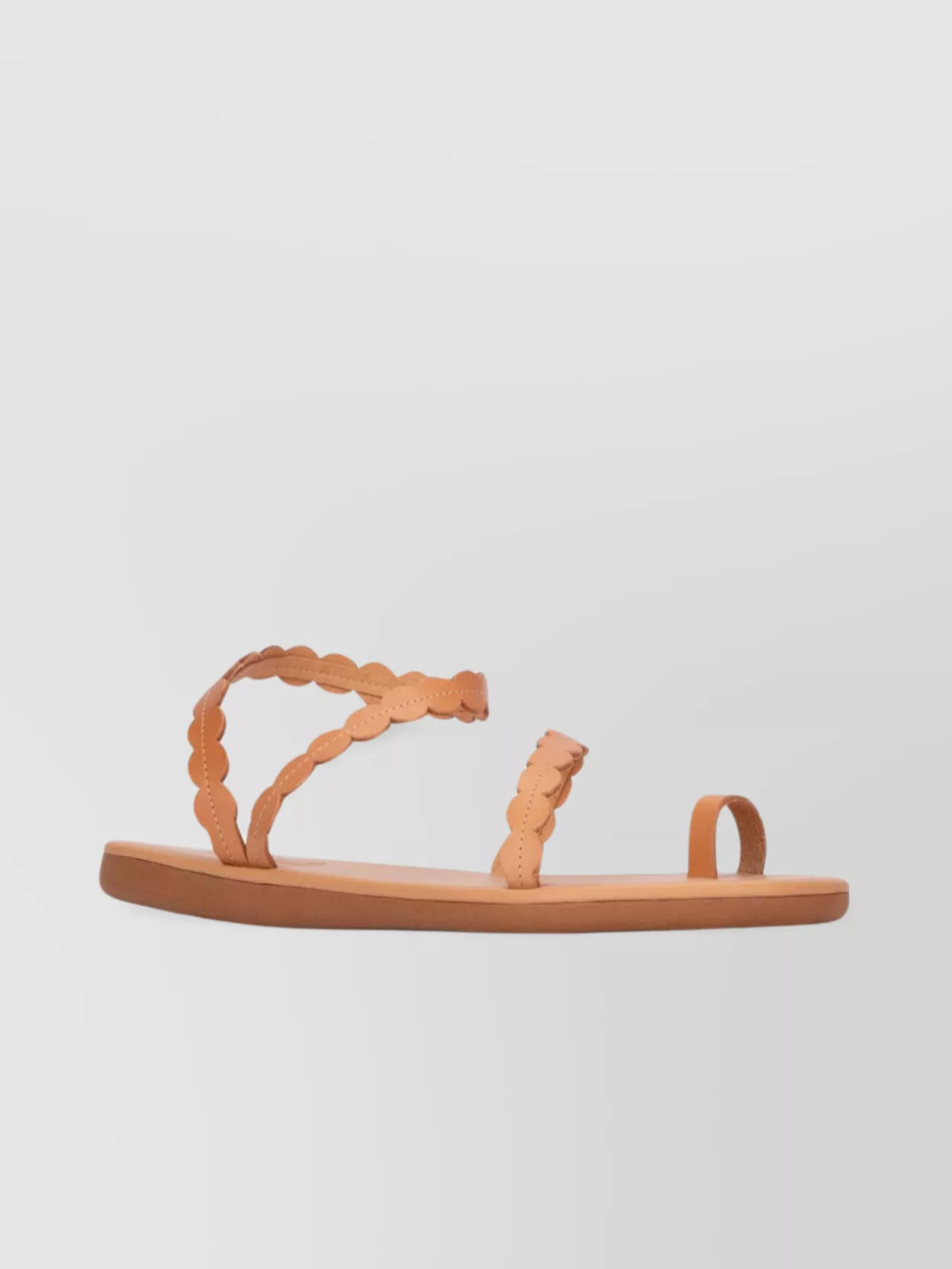 Ancient Greek Sandals Scalloped T-strap Flat Sole Toe Post Sandals In Brown