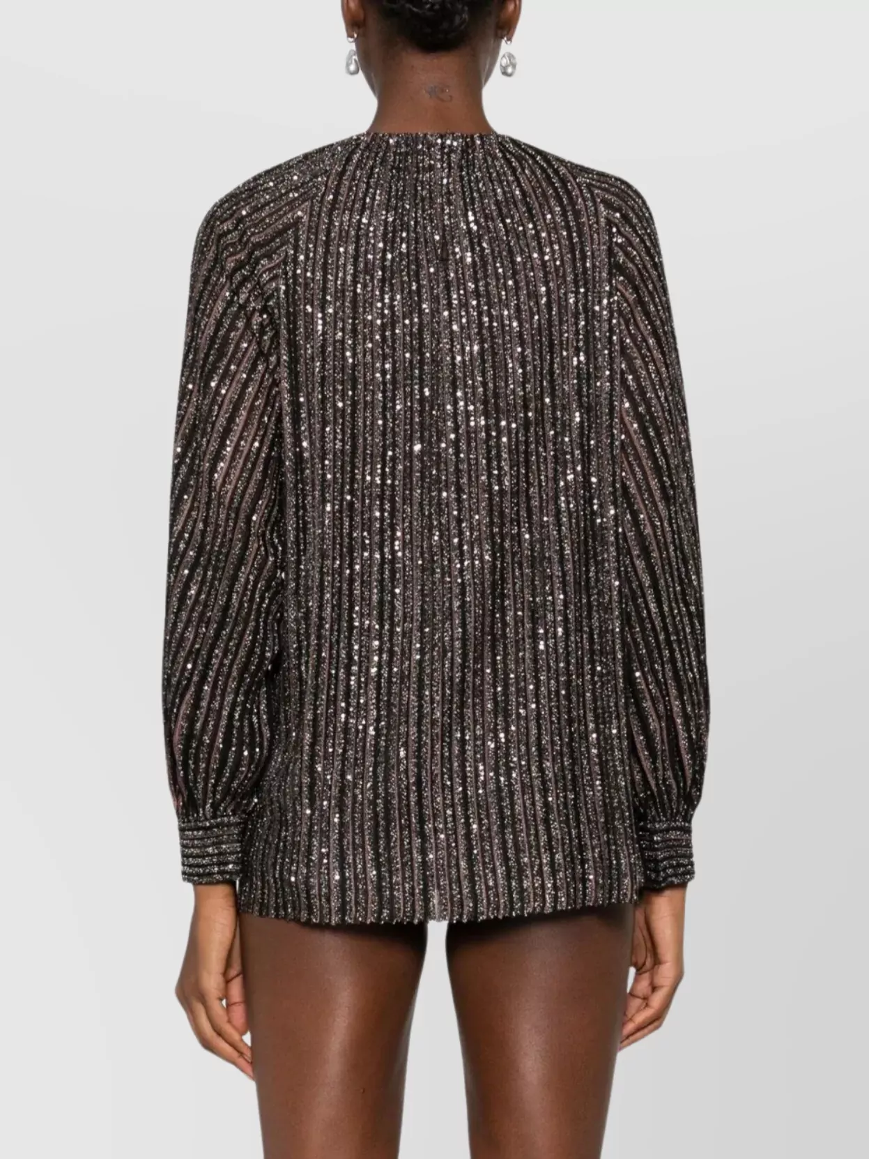 Missoni Striped Sequin Crew Neck Knit Sweater In Brown