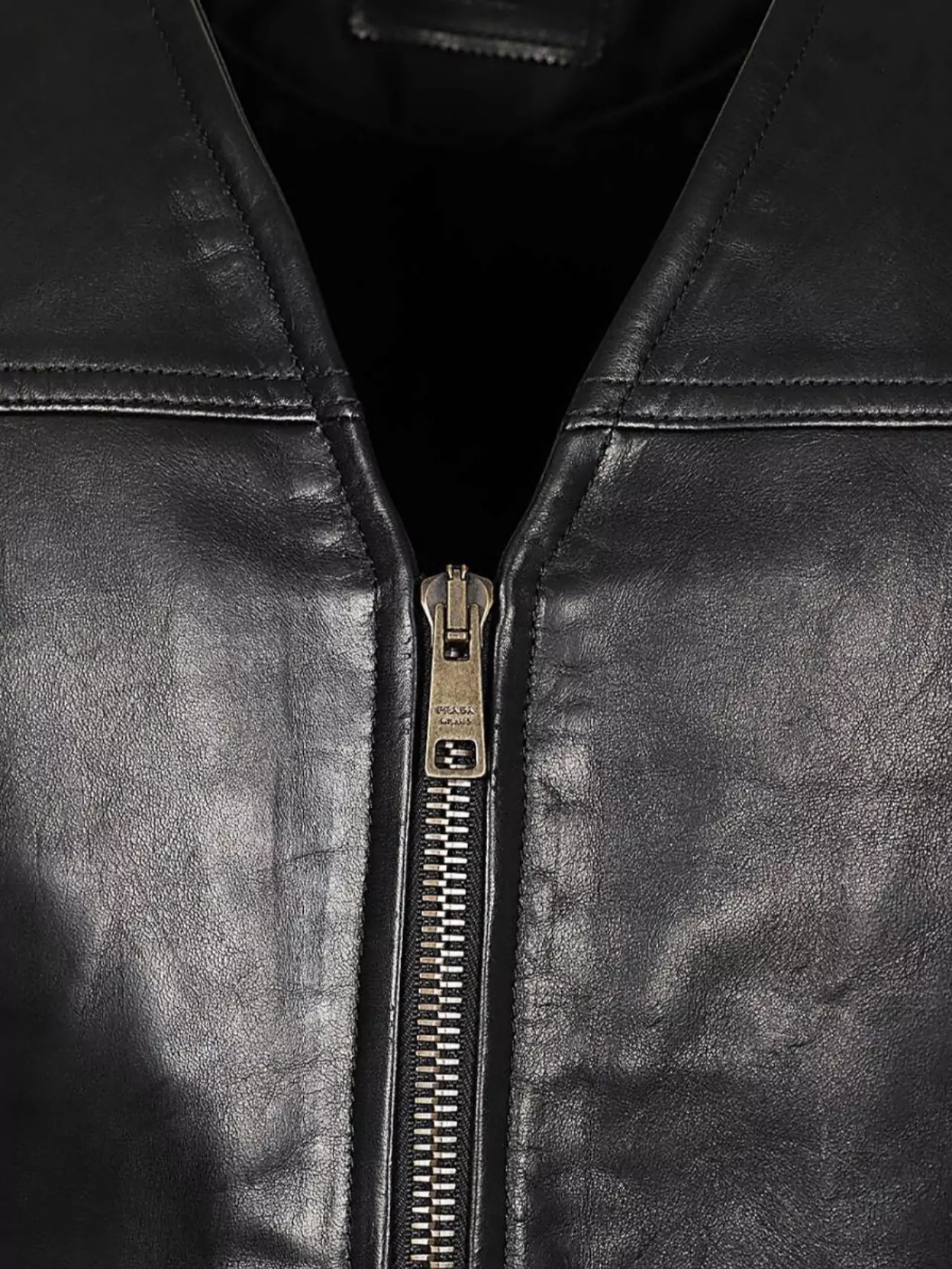 Prada Sleeveless V-neck Leather Vest With Raised Stitching