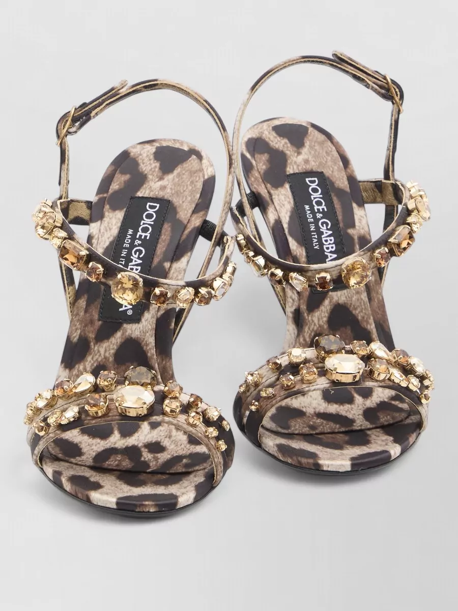 Dolce&Gabbana Leopard Satin Slingback Sandals Crystal Straps