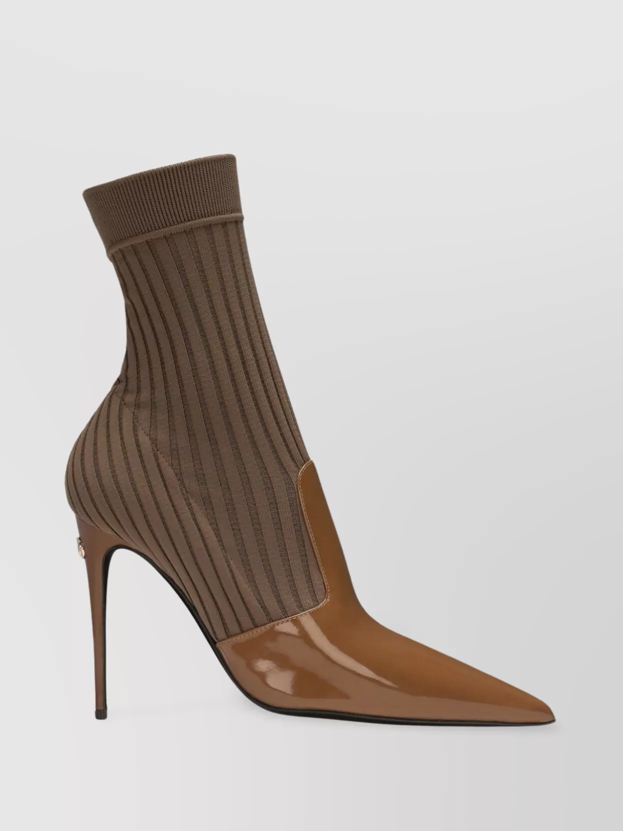 Shop Dolce & Gabbana Knit Leather Stiletto Ankle Boots In Brown