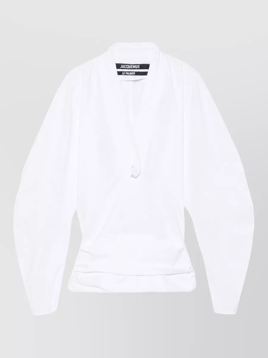 Jacquemus Cotton V-Neck Ruffled Wrap Blouse