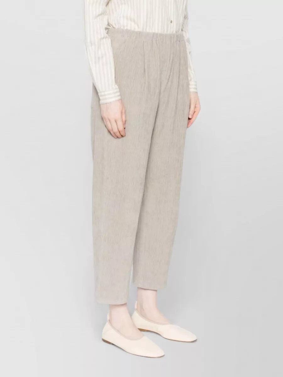 Apuntob Corduroy Cropped Pleated Trousers
