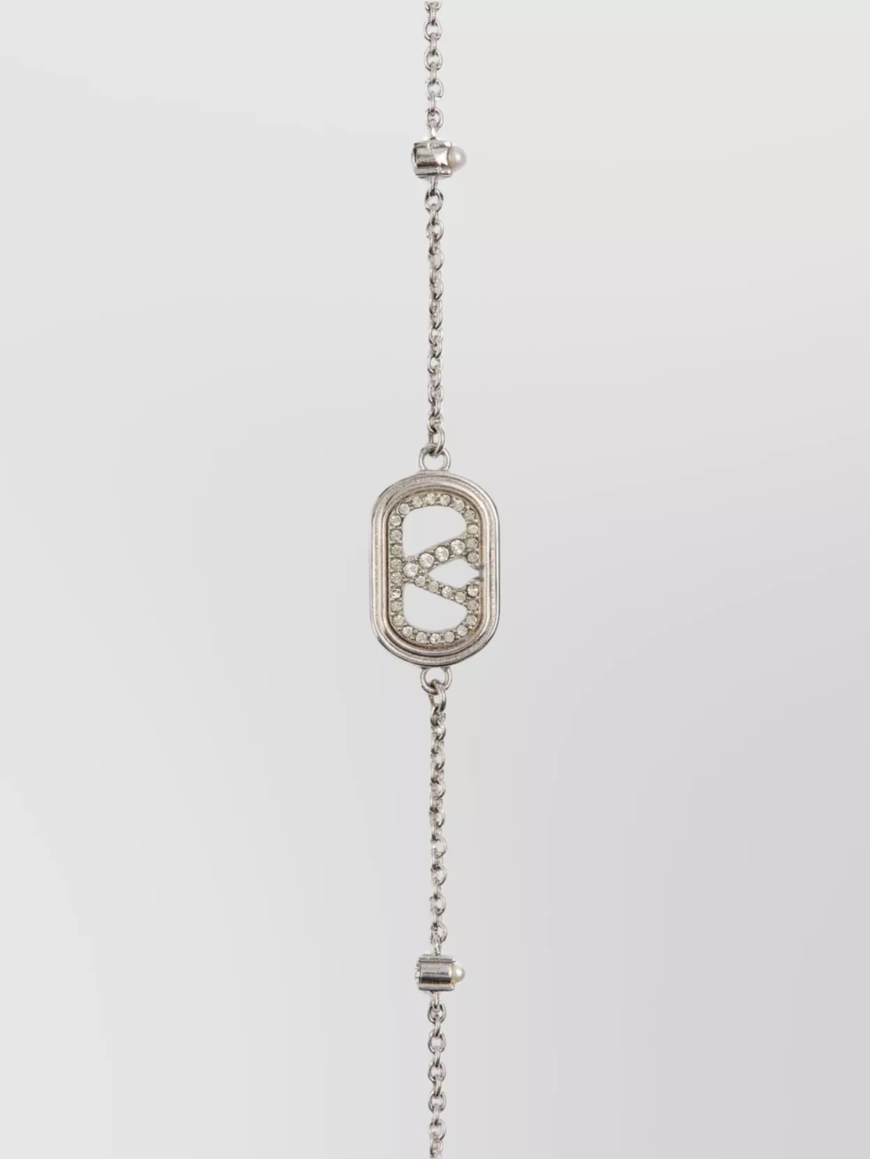Valentino Adjustable Chain Link Necklace With Pearl And Swarovski Crystal