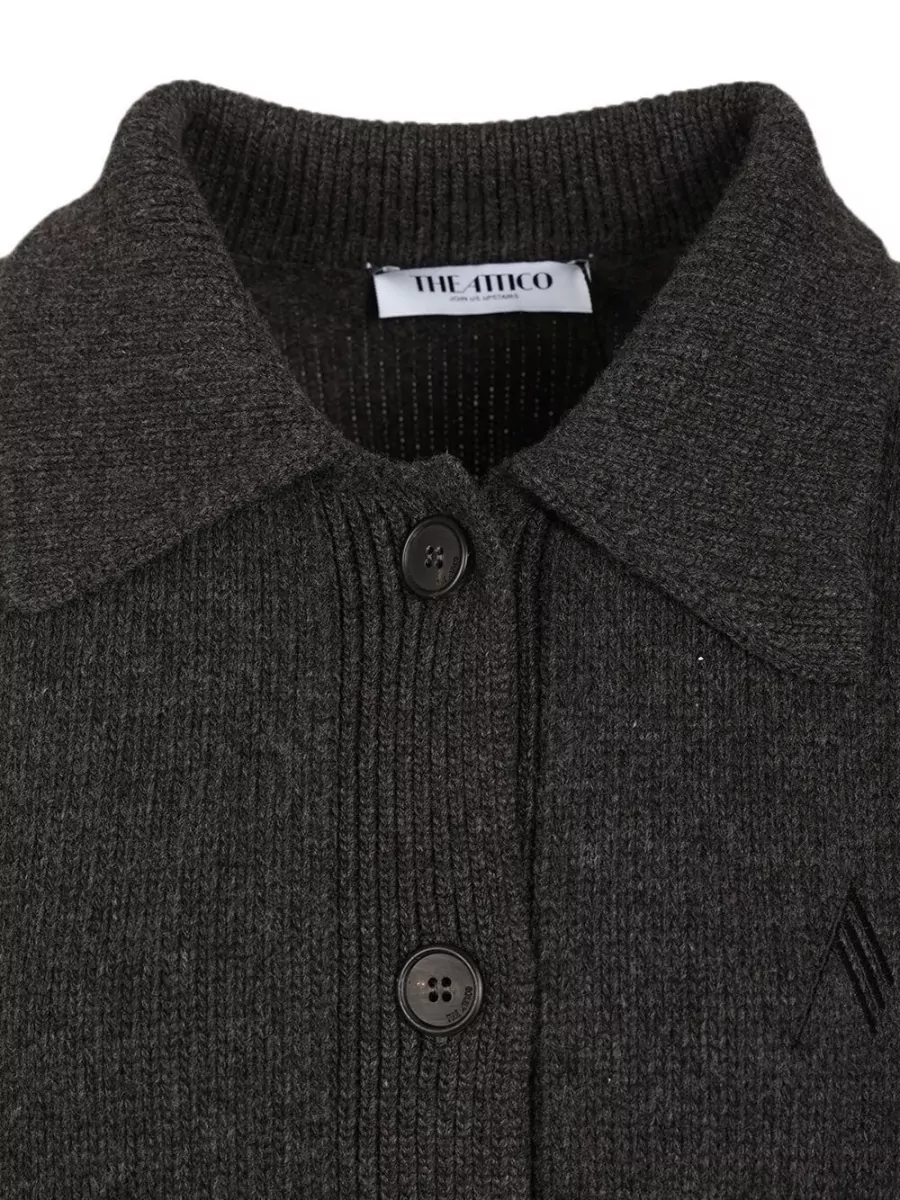 The Attico Cashmere Wool Asymmetric Ribbed Long-Sleeve Cardigan
