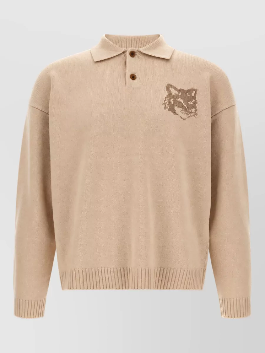 Maison Kitsuné wool fox head intarsia polo sweater