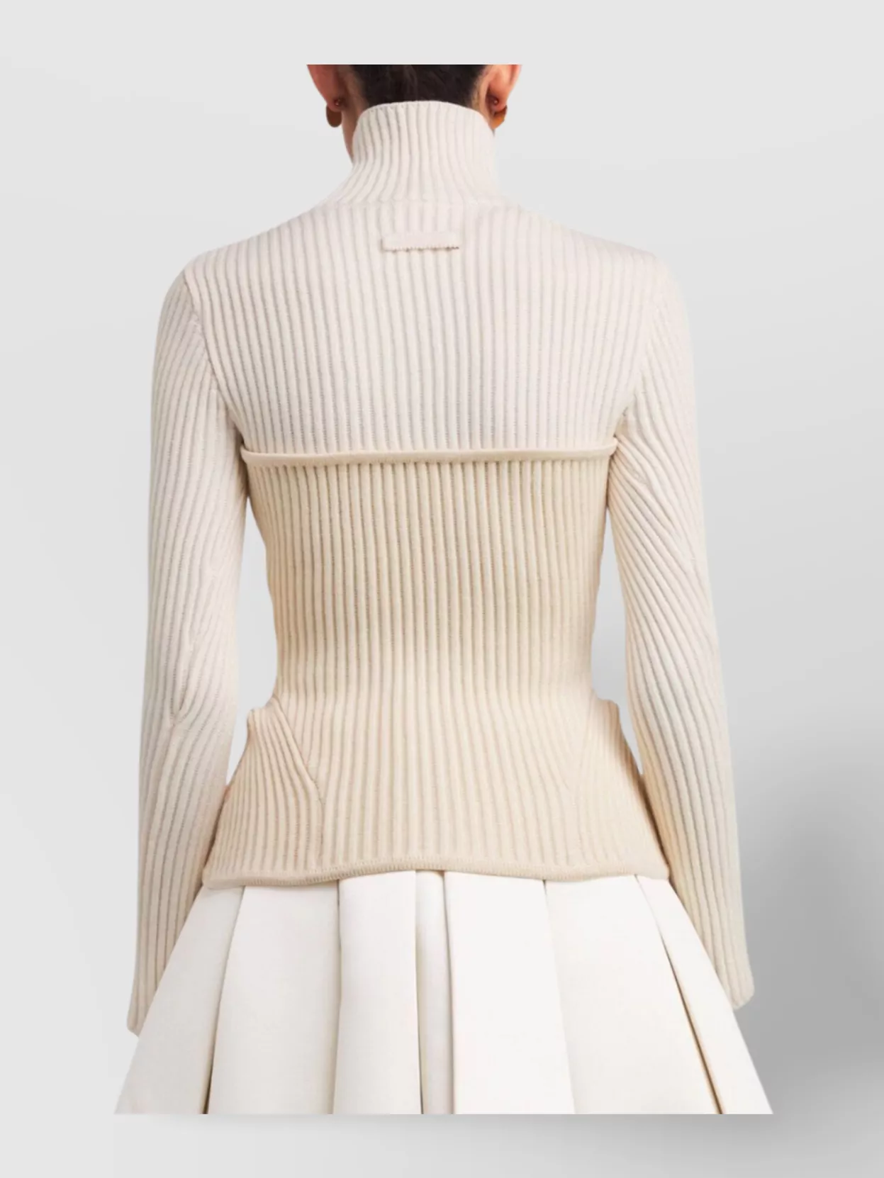 Jean Paul Gaultier Ribbed Turtleneck Sweater Corset Detail In Neutral