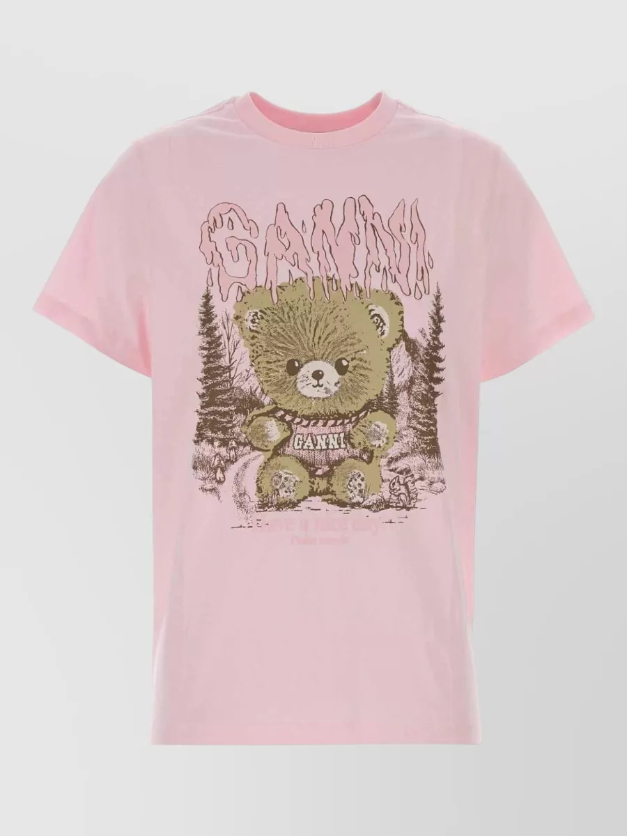 Ganni cotton graphic print short sleeve t-shirt