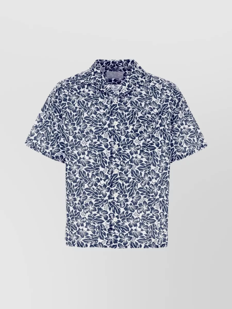 Shop Prada Floral Print Poplin Shirt In Blue