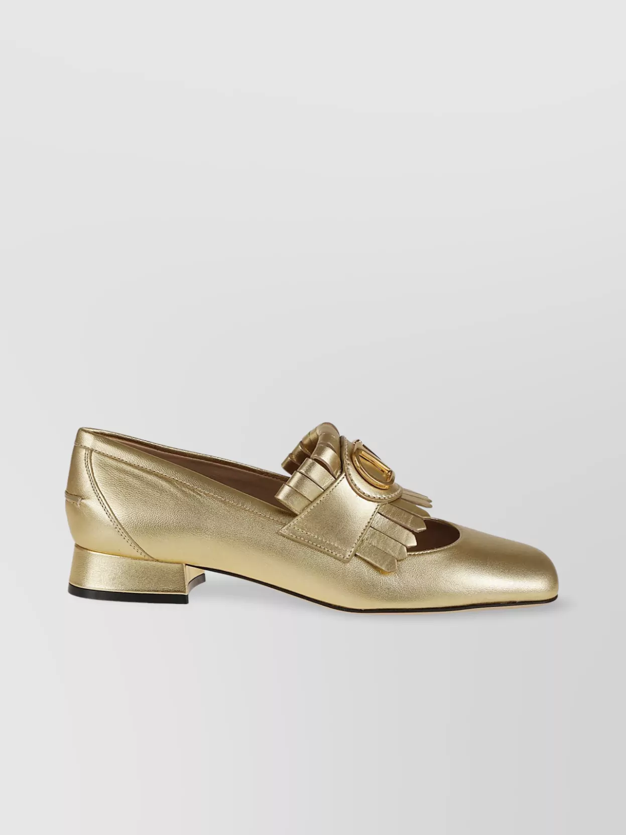 Shop Valentino Block Heel Loafers With Gold Fringed Detail