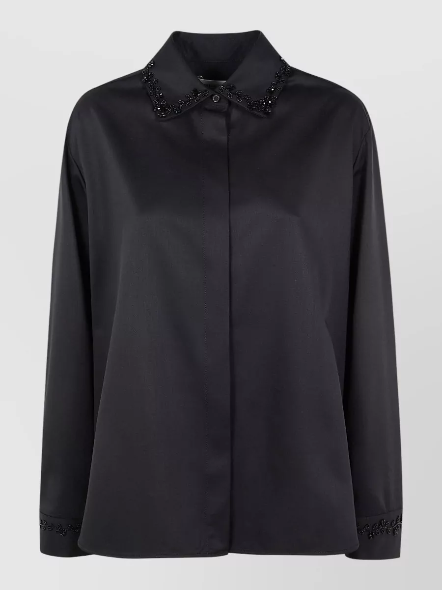 Golden Goose "journey W's" Pajama Shirt With Patch Pockets And Designed Edges Palma W Embroidery Clo In Black