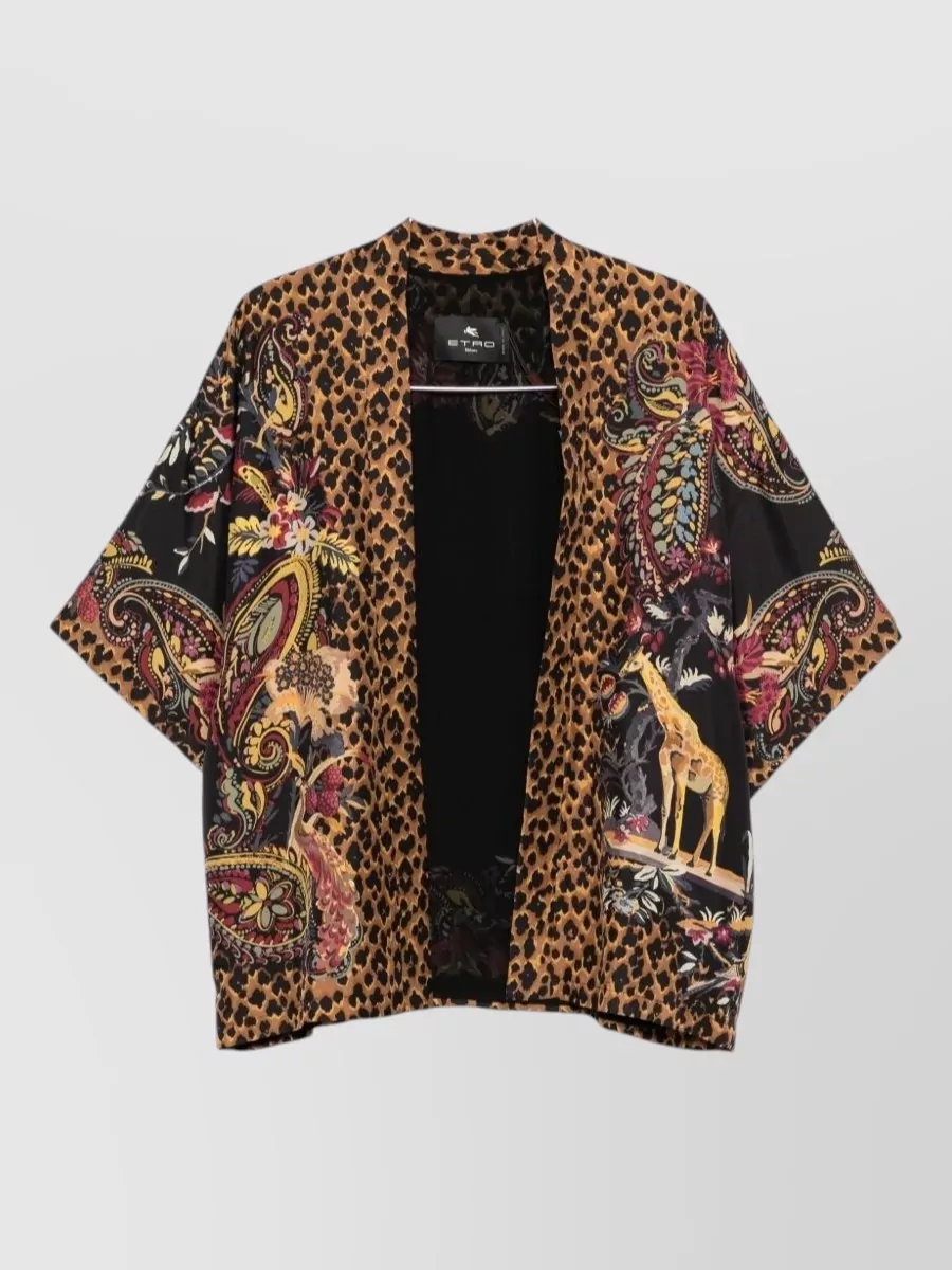 Etro silk printed v-neck short-sleeve belted jacket