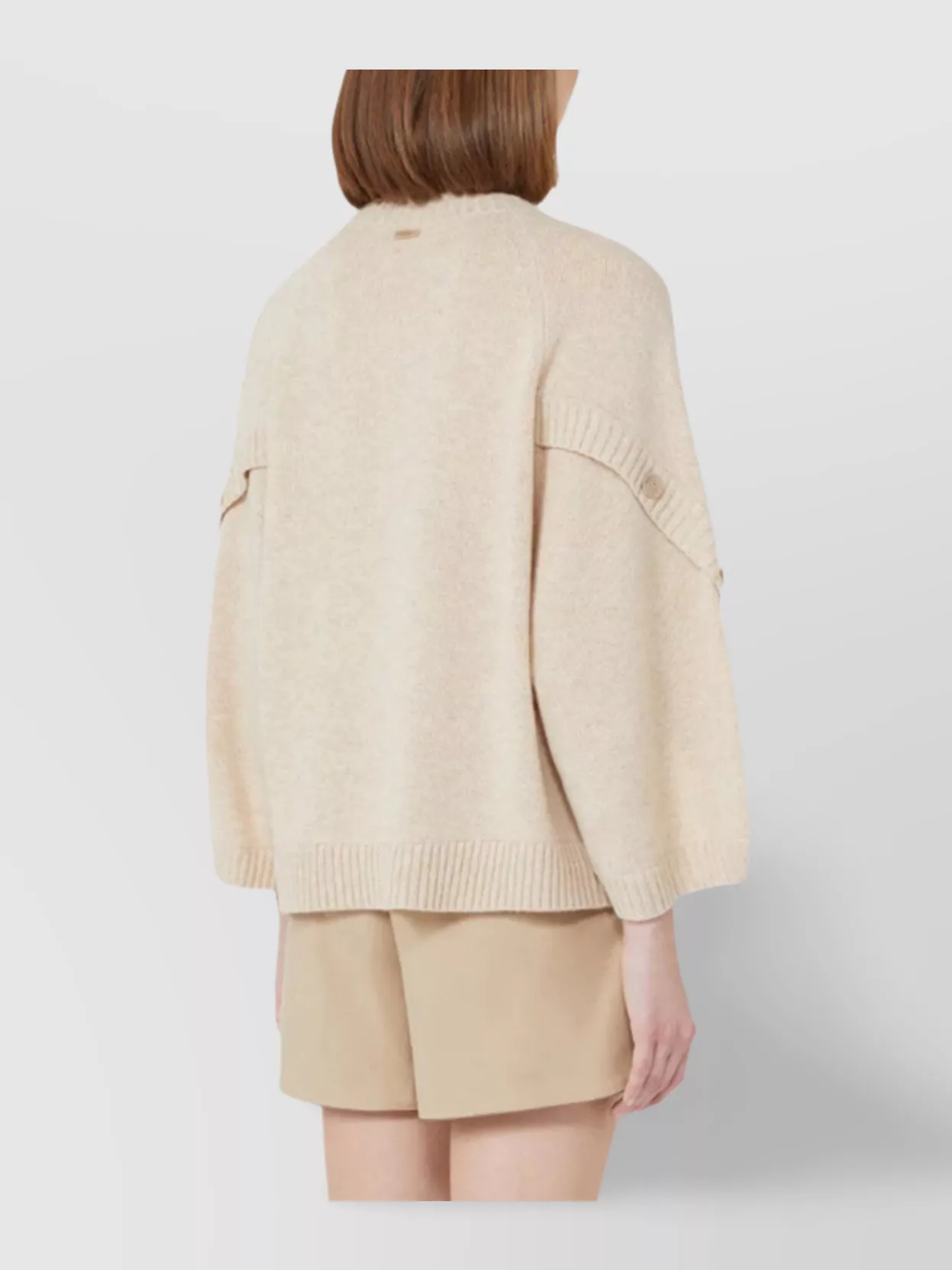 Max Mara Oversized Knitwear With Crew Neck And Buttons In Neutral