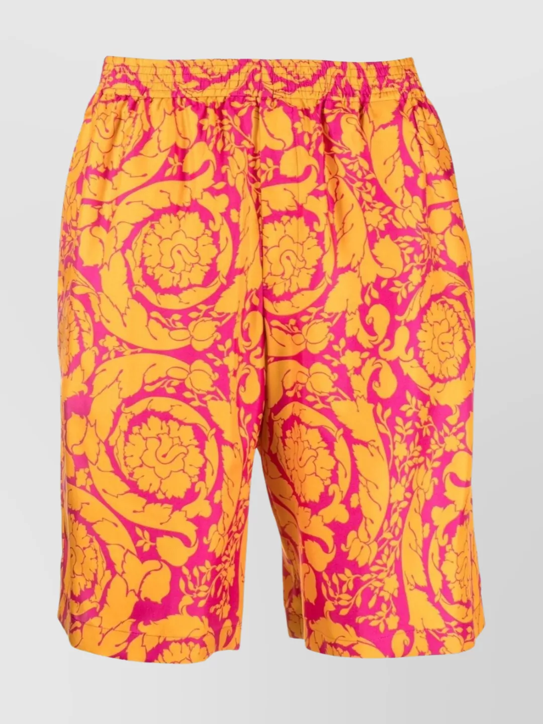 Shop Versace Printed Knee-length Shorts With Elasticated Waistband In Orange