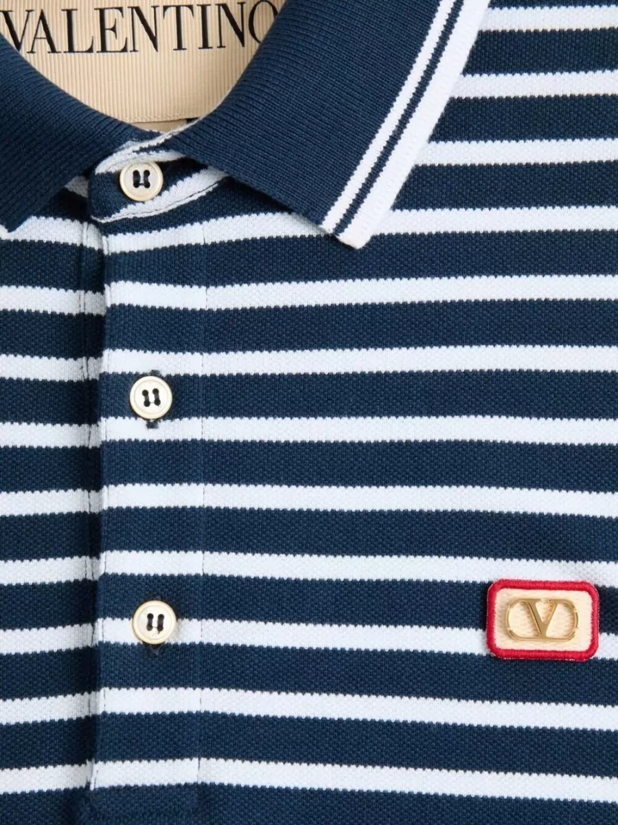 Valentino Garavani Vlogo Patch Cotton Piqué Striped Polo