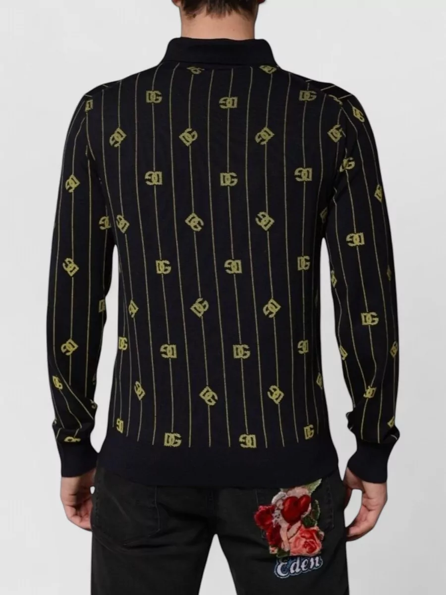 Dolce&Gabbana Wool Logo-Jacquard Long-Sleeve Polo Shirt