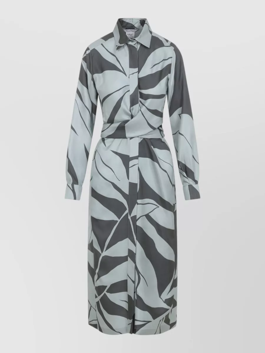 Max Mara Silk Floral-Print Belted Midi Dress