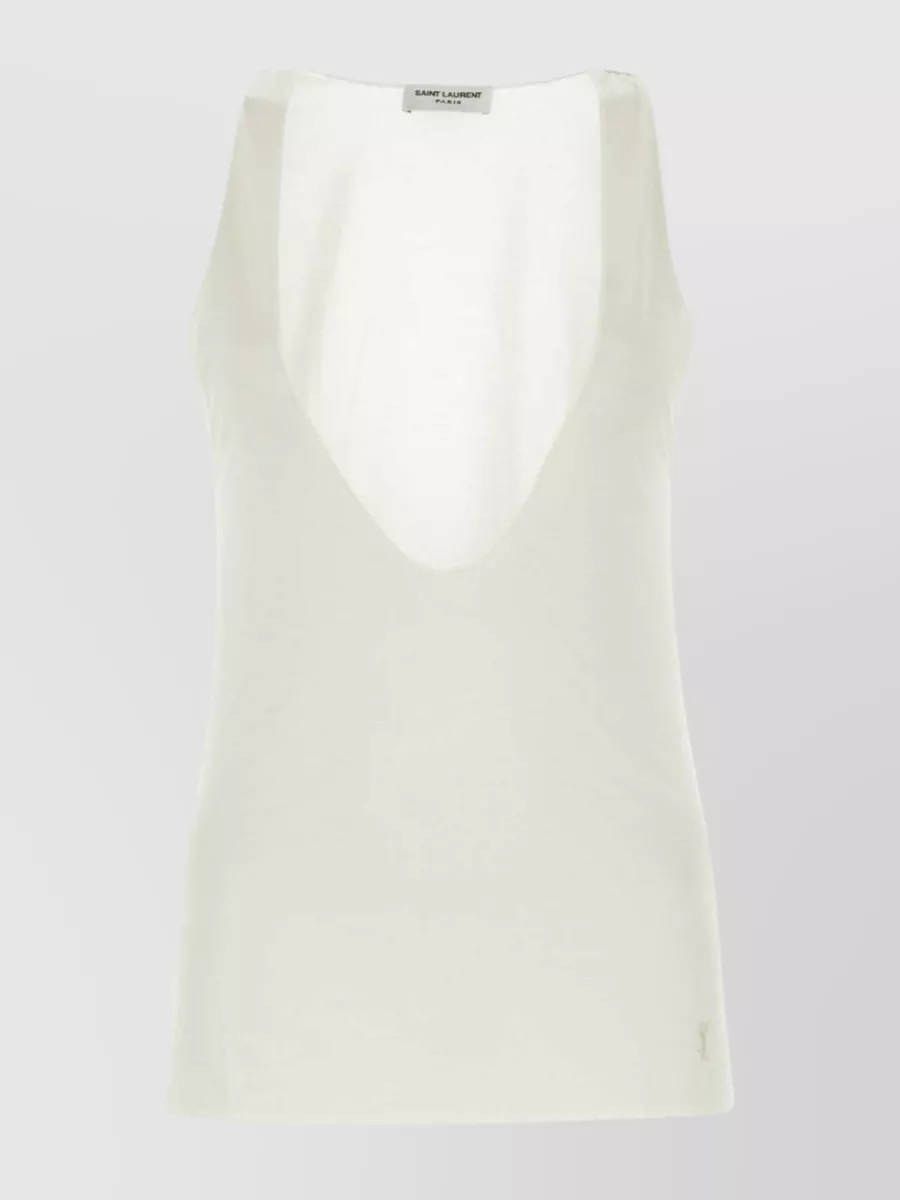 Shop Saint Laurent Sleeveless Silk V-neck Tank Top In White