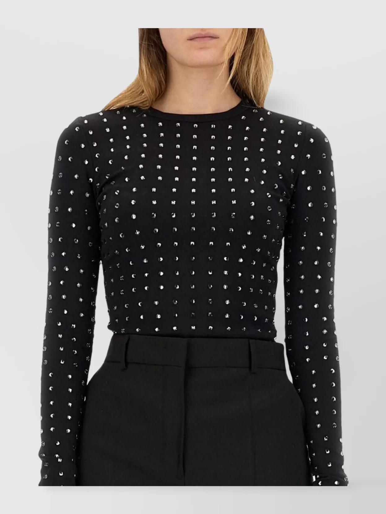 Sportmax Crystal Embellished Long Sleeve Top In Black