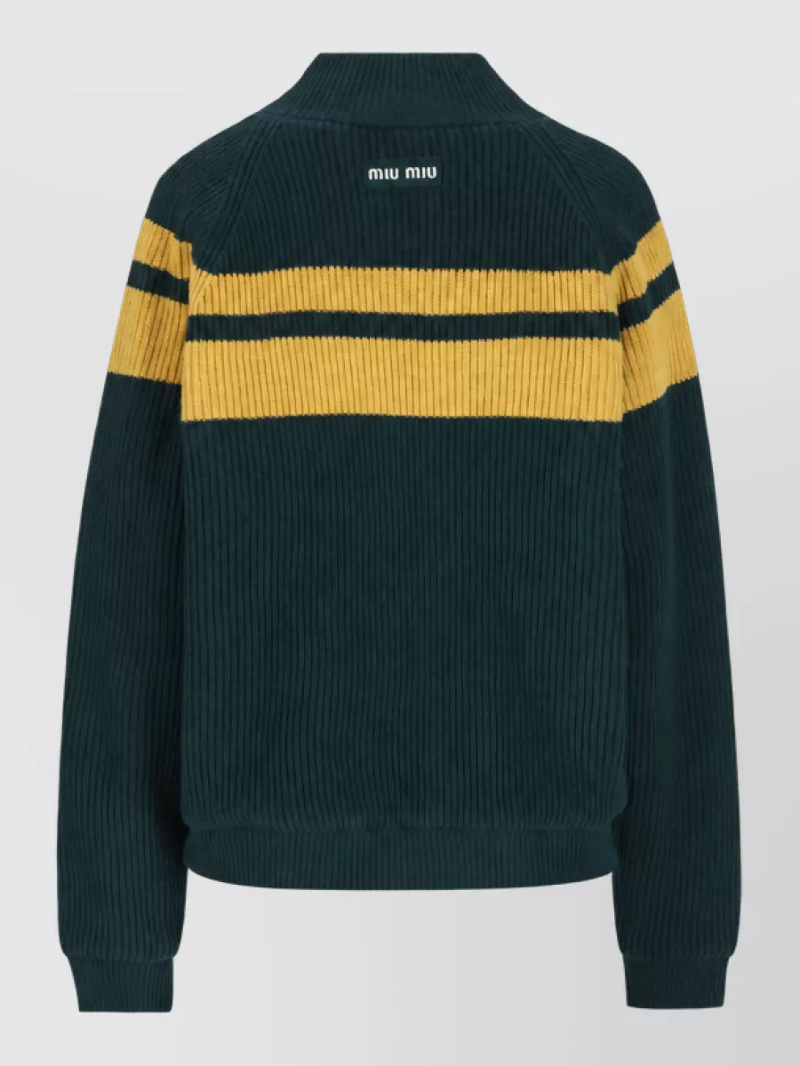 Miu Miu Virgin Wool Ribbed High-Neck Zip Jacket