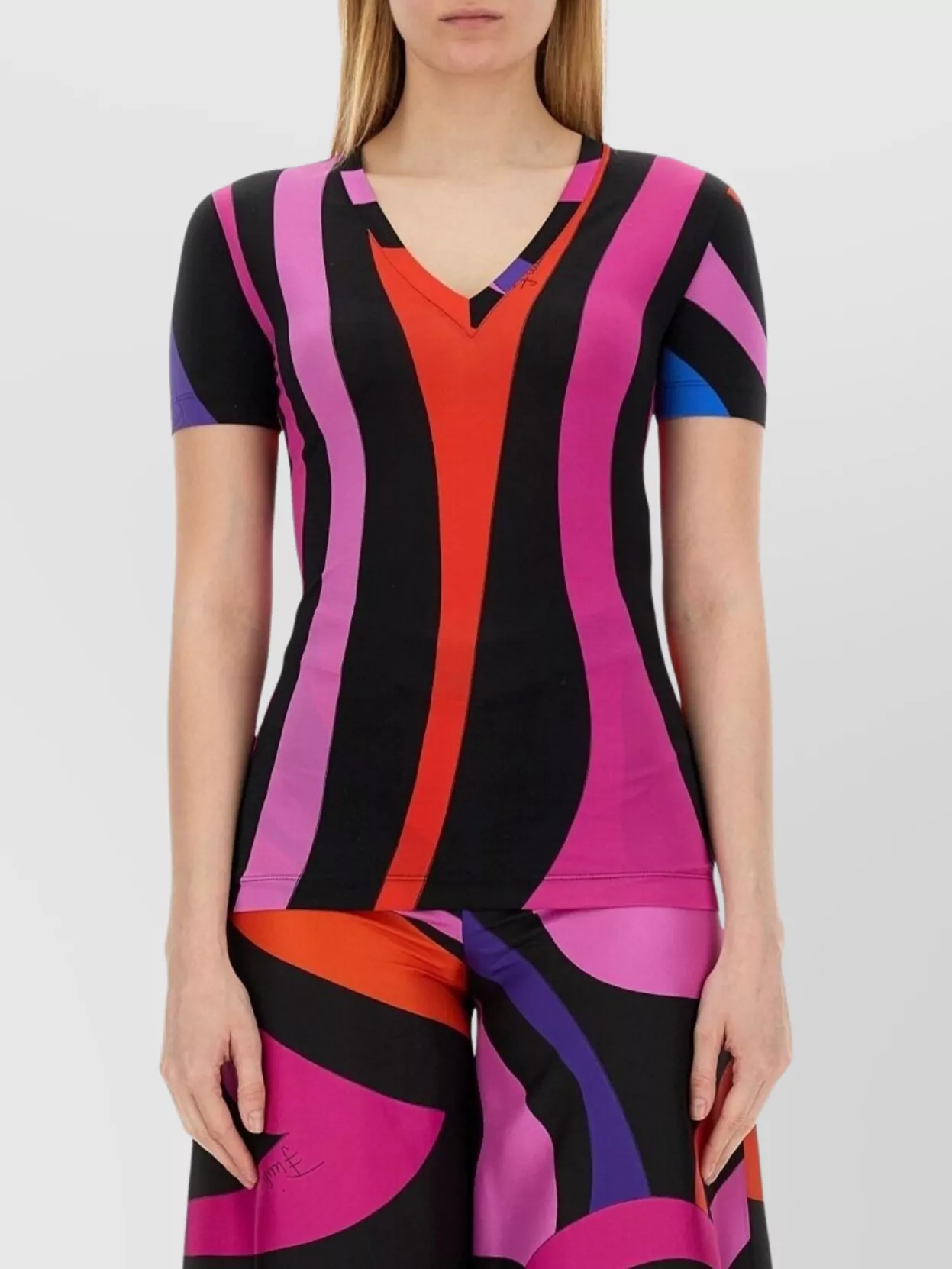 Pucci Slim Fit V-Neck Marble Print T-Shirt