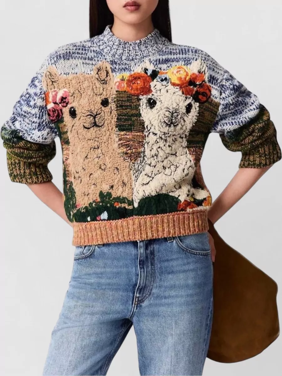 Stella Mccartney Virgin Wool Intarsia Knit High Neck Jumper
