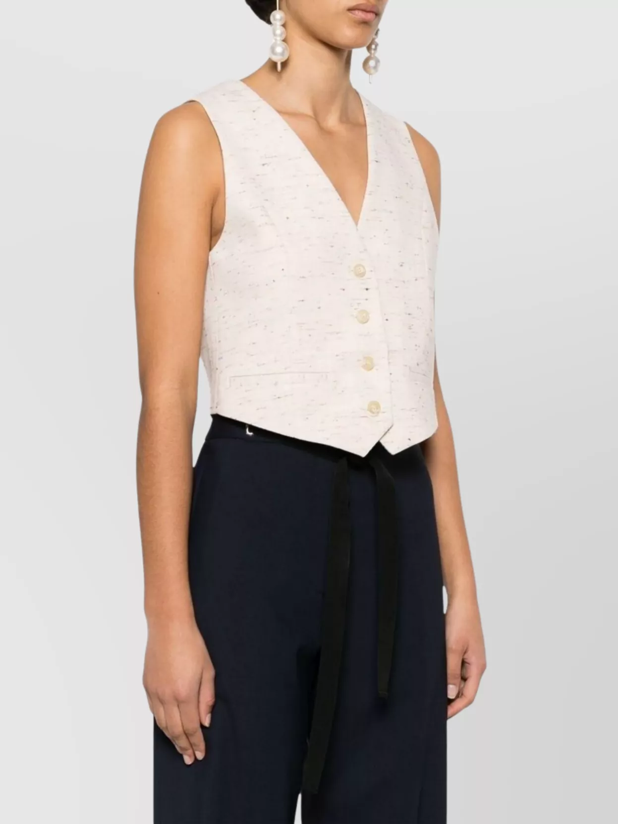 Msgm Short Sleeveless Textured V-Neck Jacket