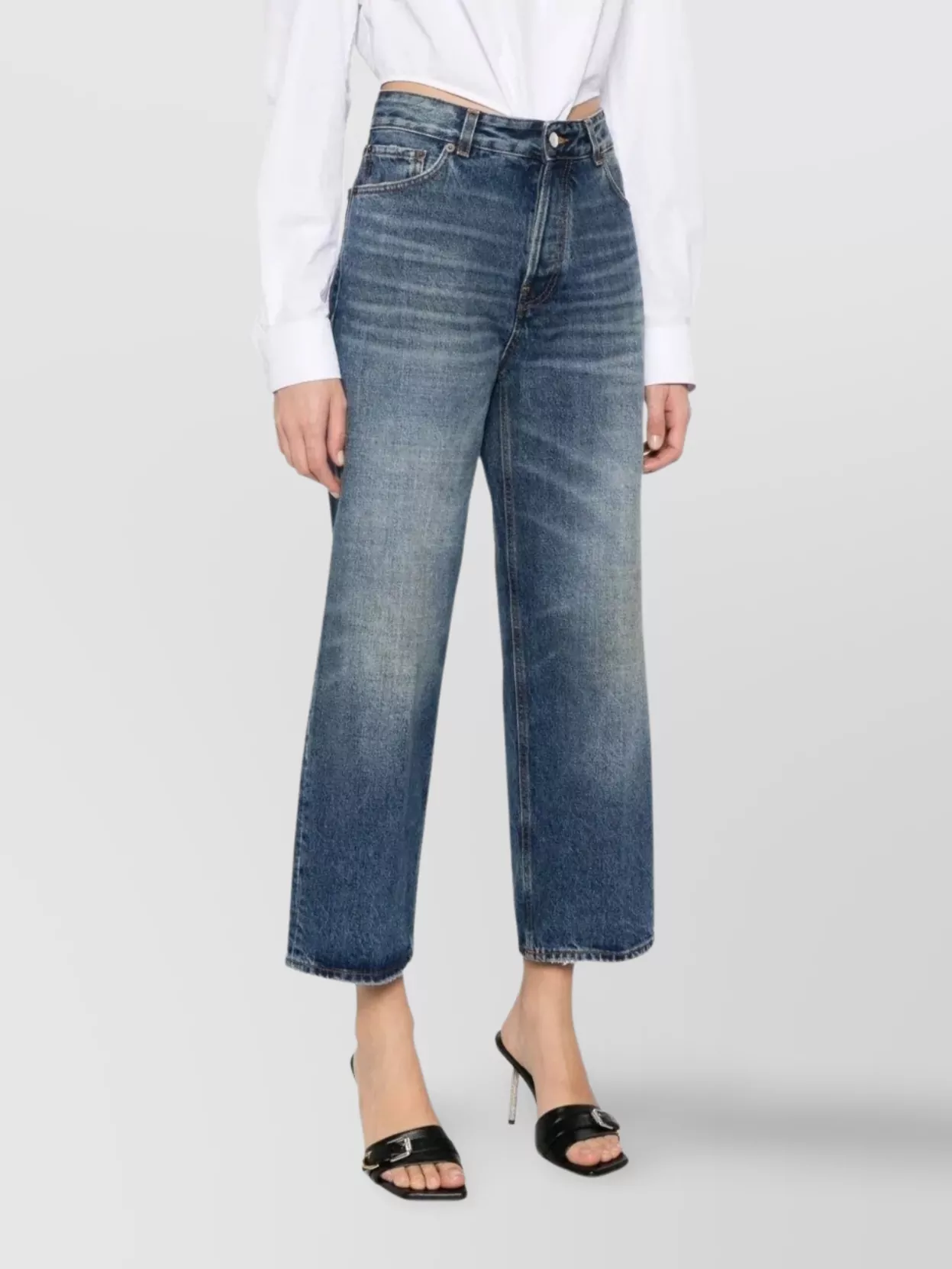 Haikure Mid Blue Trousers With Faded Effect